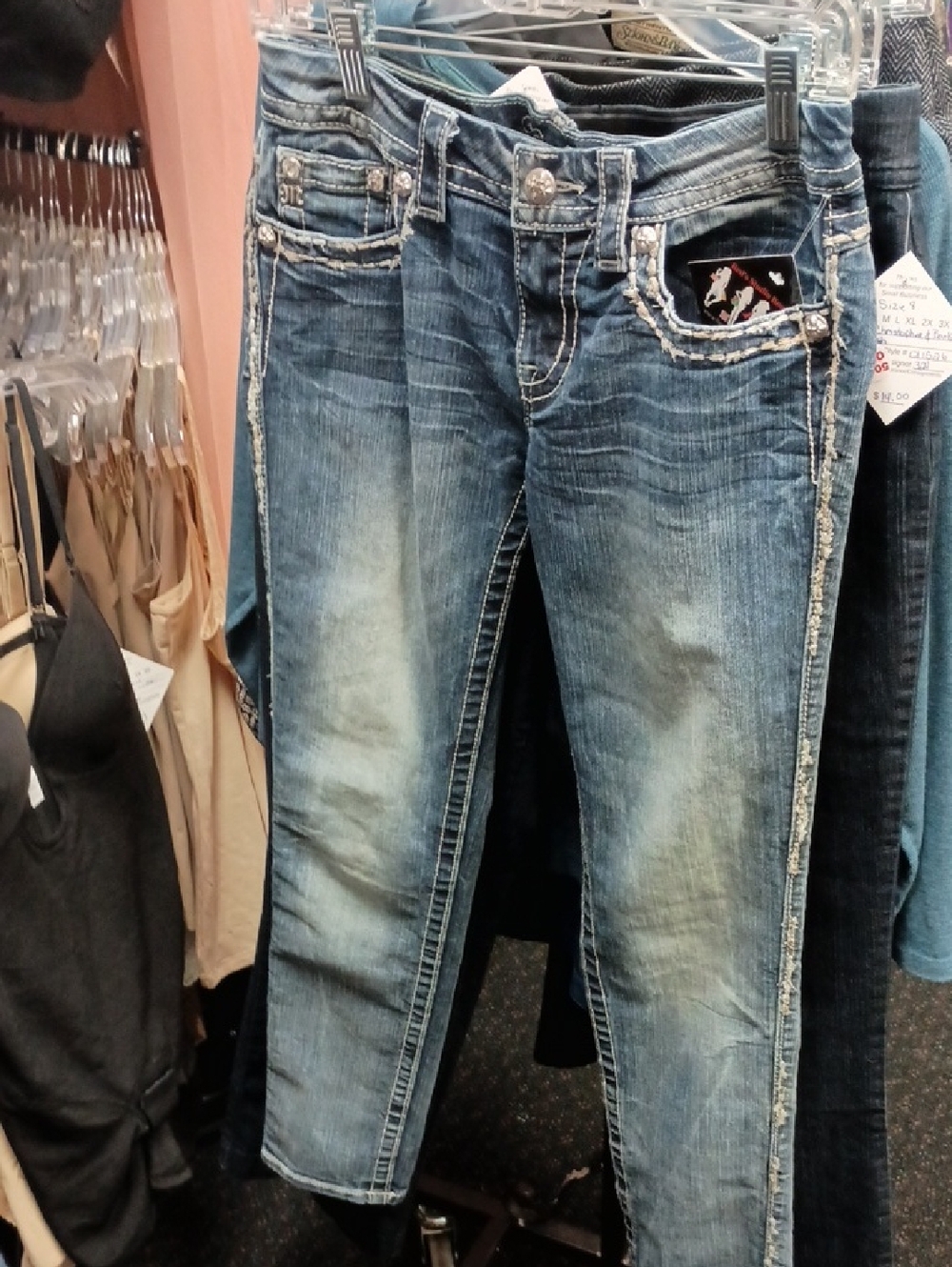 Miss Me Faded Blue Straight Leg Jeans with Embellished Pockets